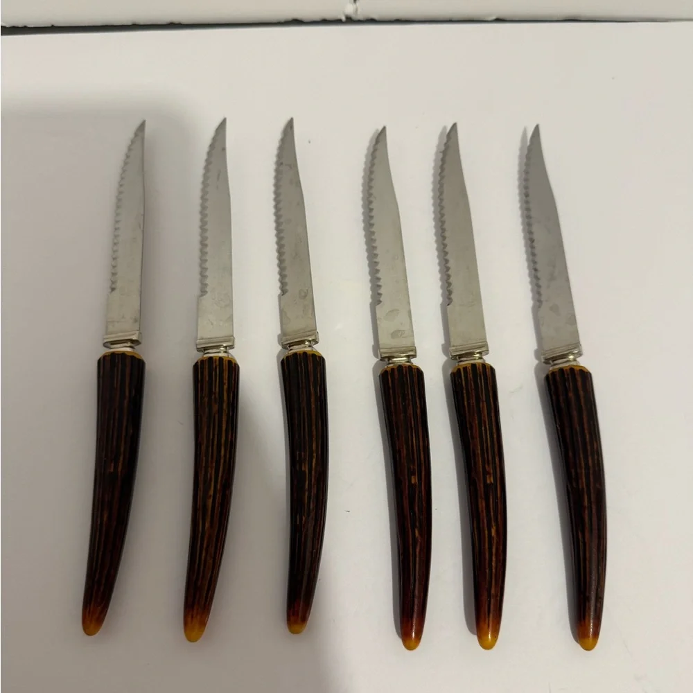 Serrated Knife Sheffield England Crown Crest Stainless Steel Resin Bone Set Of 6
